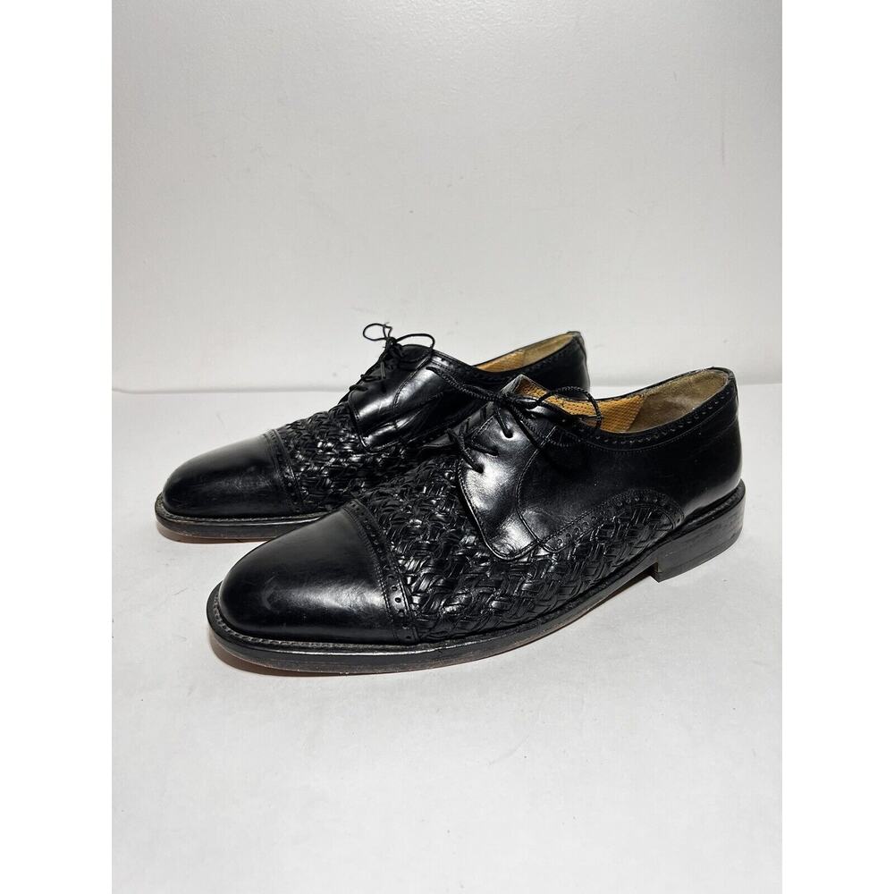 Mezlan EUC Black Leather Cancun Woven Cap Toe Lace Up Dress Shoe Size 10 M